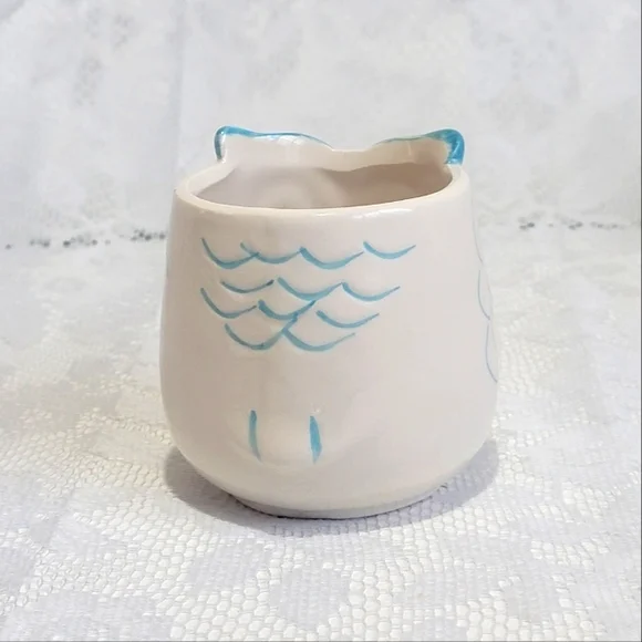 Mini Ceramic Pot Premium Glazed Cute Blue Owl Face Succulent Plant Holder - Picture 5 of 16